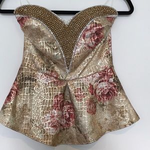 Strapless beaded sweetheart neckline peplum top